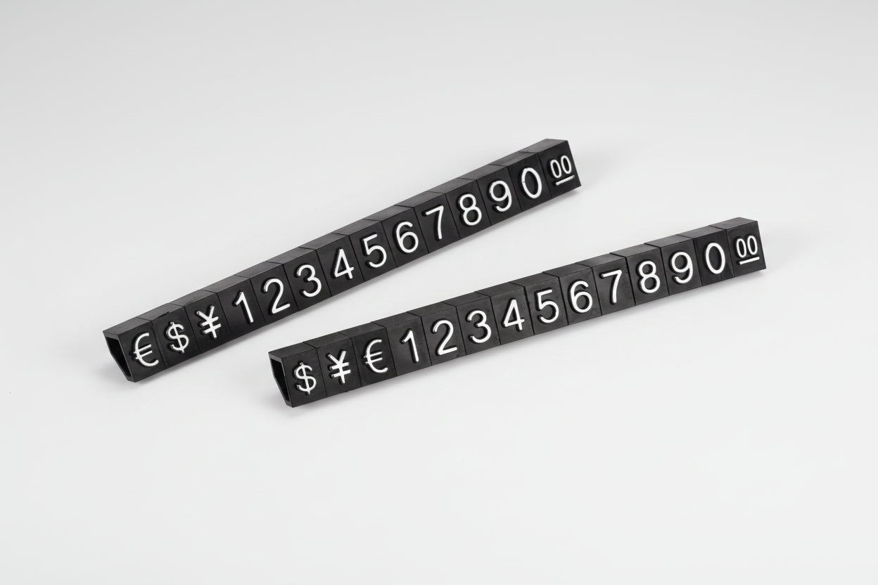 Two black number and symbol strips on a white background