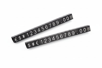 Two black number strips with white numbers and symbols on a white background