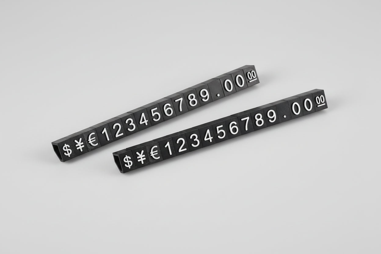 Two black number and symbol strips on a white background